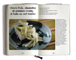 Chèvre frais, allumettes de pommes Granny  et huile au vert Matcha